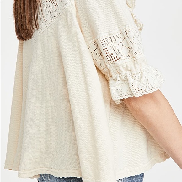 🅢🅐🅛🅔 Free People Walk In the Park Grey Blouse 👚 Ruffled Top Puff sleeve - Picture 3 of 11